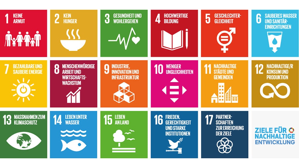 Logo der Vereinten Nationen Agenda 2030 mit ihren 17 Zielen für nachhaltige Entwicklung (Sustainable Development Goals, SDGs)